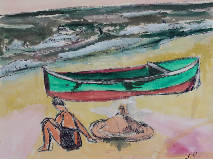 'Small Boat and Bather in Dinard' by Jean Pons (1961)
