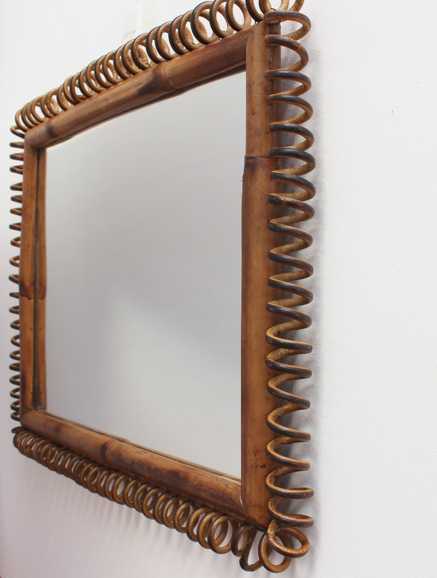 Vintage Italian Rattan and Bamboo Rectangular Mirror (c. 1960s)