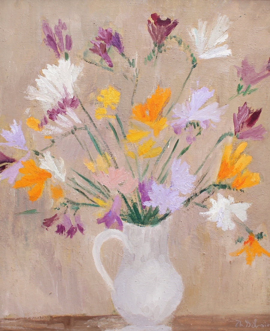 'Bouquet of Flowers with White Pitcher' by Thérèse Debains (circa 1930s - 40s)