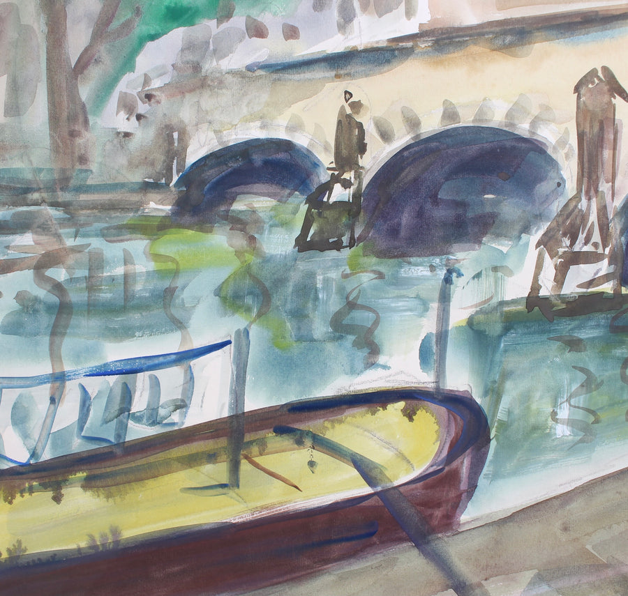 'Quay by the Bridge in Paris' by Roland Dubuc (circa 1970s-80s)
