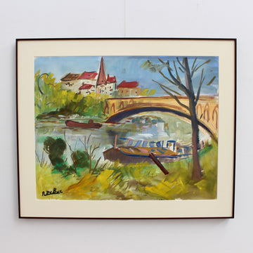'Barge on the Seine River' by Roland Dubuc (circa 1970s)