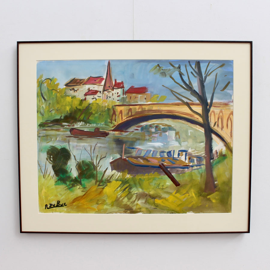 'Barge on the Seine River' by Roland Dubuc (circa 1970s)