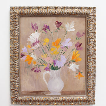 'Bouquet of Flowers with White Pitcher' by Thérèse Debains (circa 1930s - 40s)