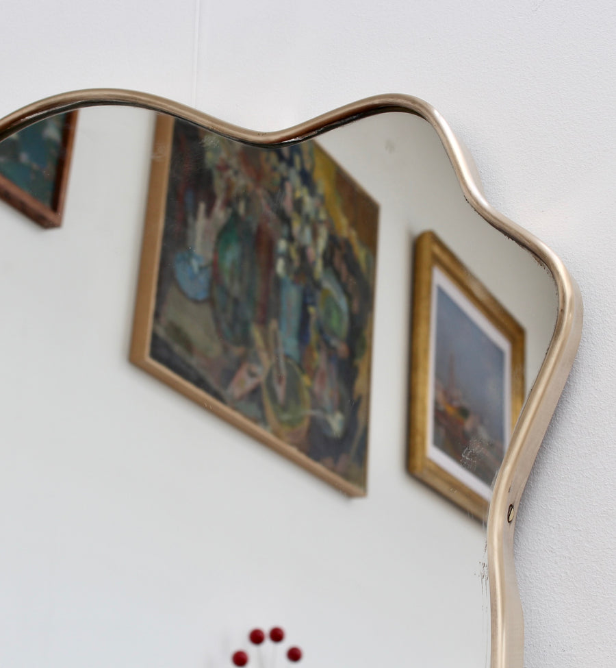 Set of Two Mid-Century Italian Wall Mirrors with Brass Frame (circa 1950s) - Large