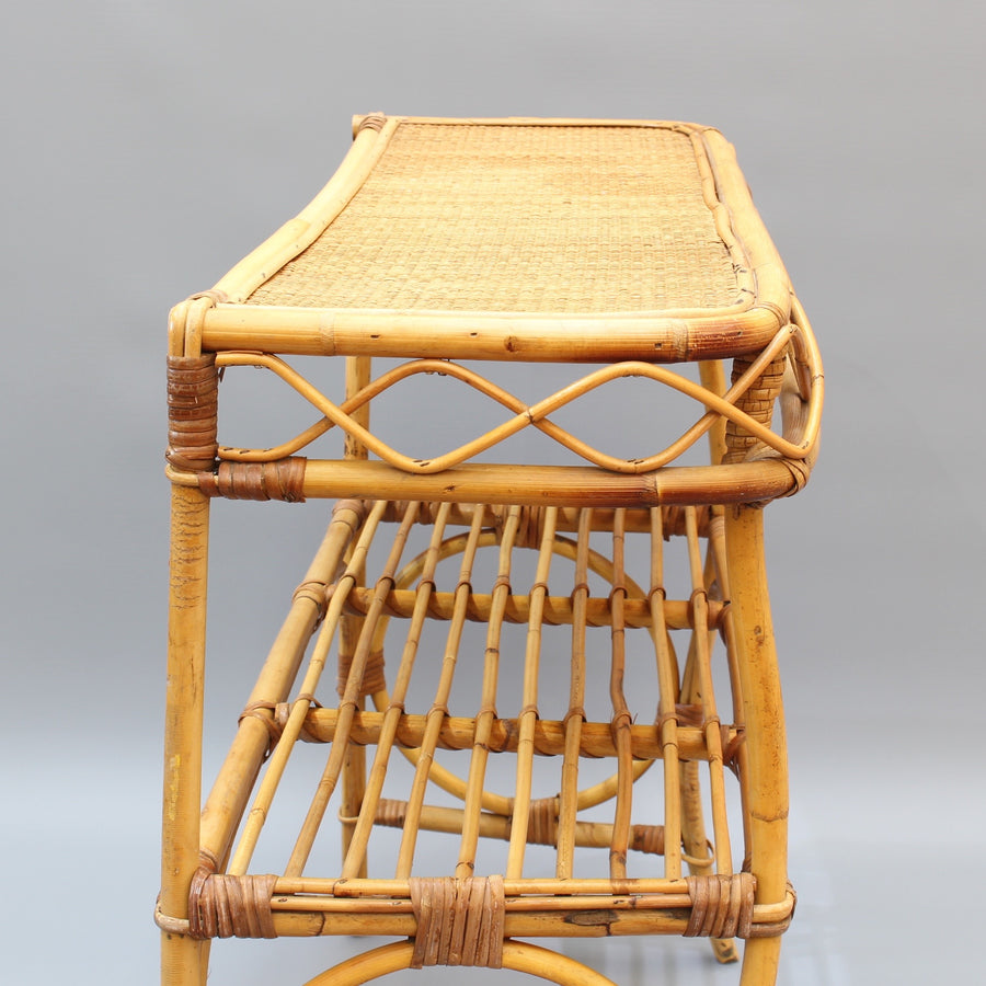 Italian Rattan and Bamboo Console Table (circa 1960s)