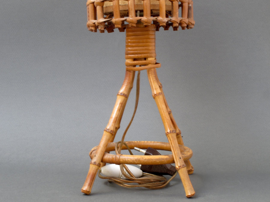 French Mid-Century Bamboo-Rattan Table Lamp (c. 1960s)