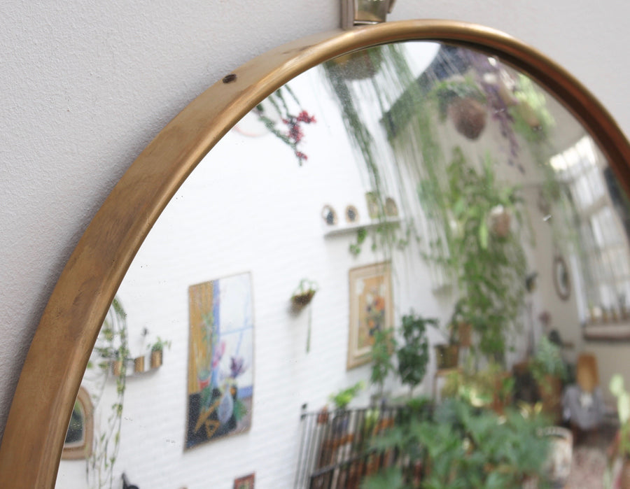 Mid-Century Italian Convex Wall Mirror with Brass Frame (circa 1950s)