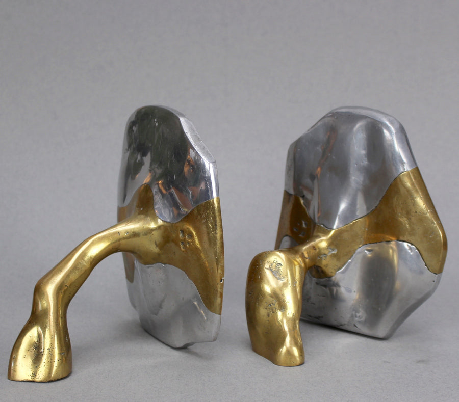 Brass and aluminium Brutalist Style Bookends by David Marshall (c. 1970s)