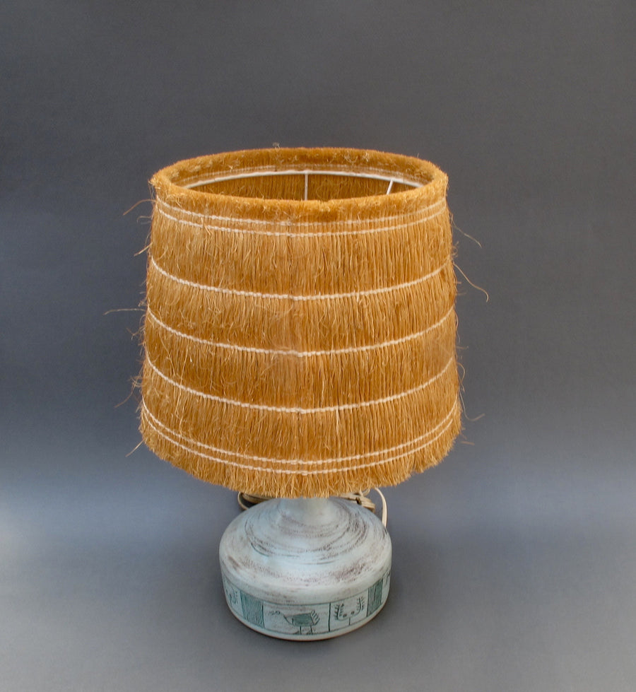 Ceramic Lamp by Jacques Blin with Original Raffia Shade (c. 1950s)