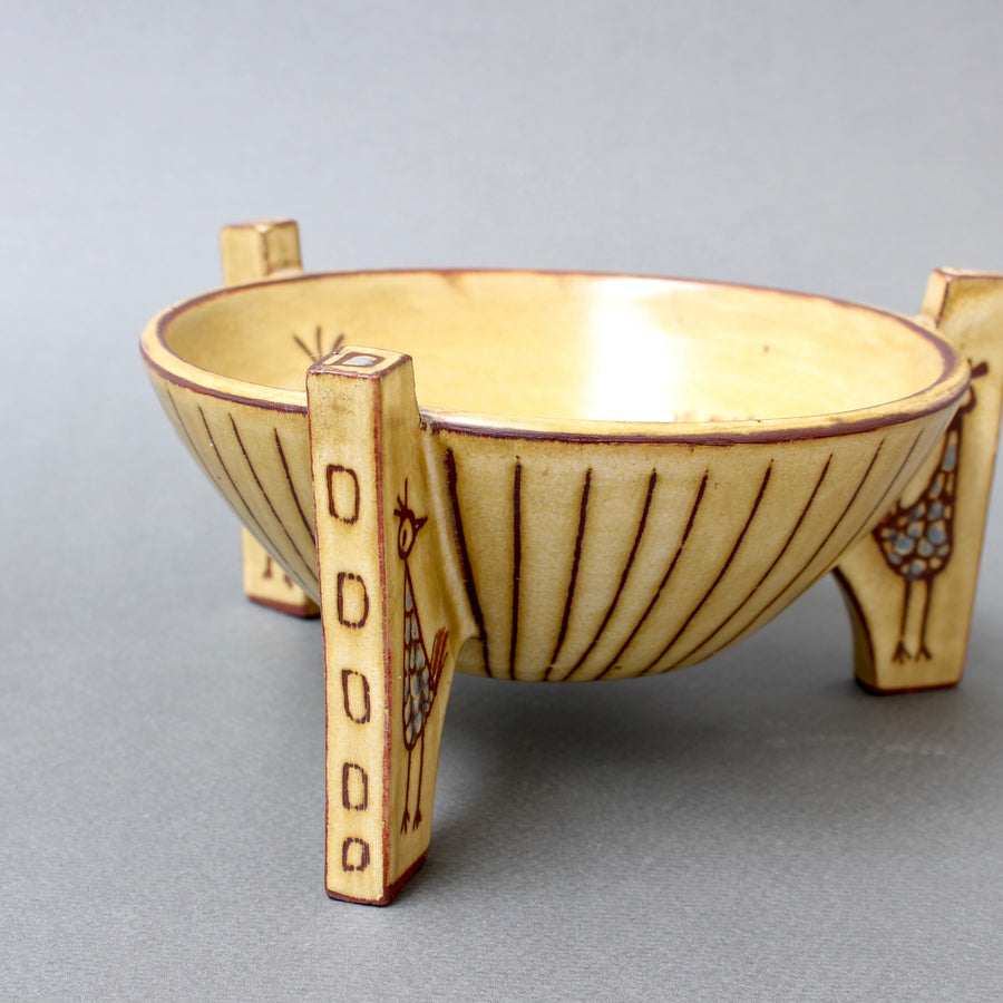 Mid-Century French Ceramic Tripod Bowl by Olivier Pettit (circa 1960s) - Small