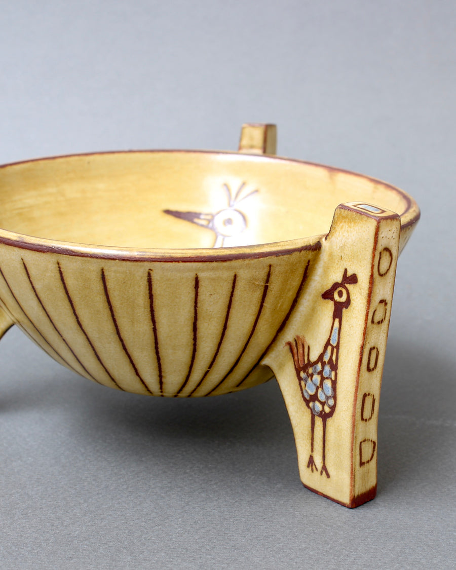 Mid-Century French Ceramic Tripod Bowl by Olivier Pettit (circa 1960s) - Small