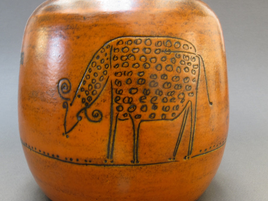 Burnt-Orange Vase by Jacques Blin with Animal Motifs (c. 1950s)