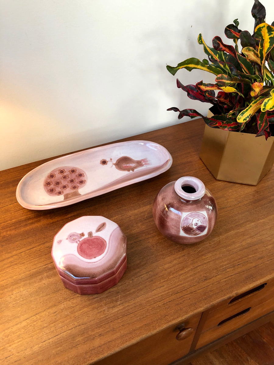 Decorative Ceramic Set with Tray, Vase and Box by Frères Cloutier (circa 1970s)