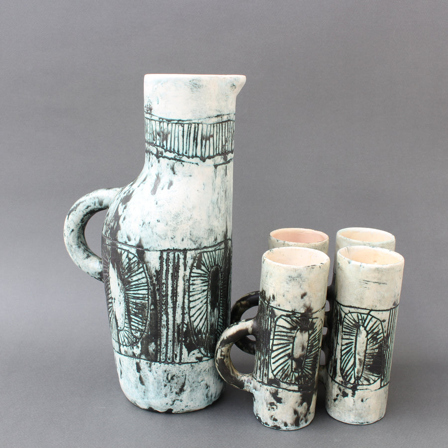 Mid-Century Ceramic Pitcher and Set of Drinking Cups by Jacques Blin (circa 1950s)