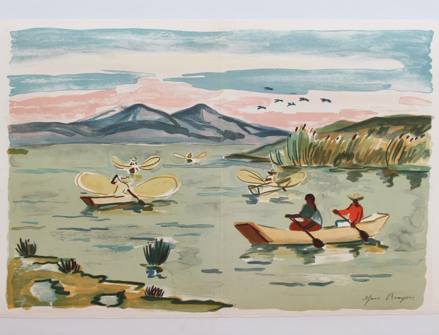 'Mexican Fishermen in Lake Patzcuaro' Lithograph by Yves Brayer (1963)