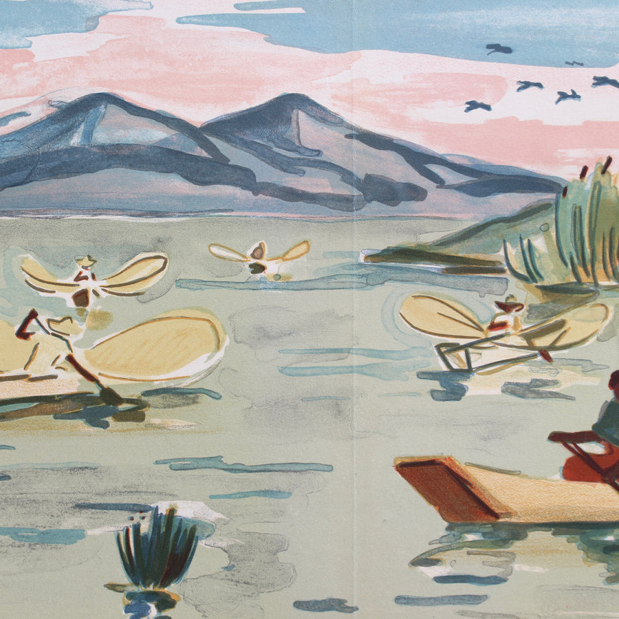 'Mexican Fishermen in Lake Patzcuaro' Lithograph by Yves Brayer (1963)