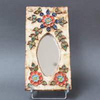Vintage French Ceramic Wall Mirror with Flower Motif by La Roue (circa 1960s)
