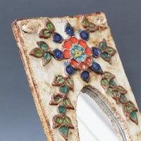 Vintage French Ceramic Wall Mirror with Flower Motif by La Roue (circa 1960s)