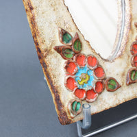 Vintage French Ceramic Wall Mirror with Flower Motif by La Roue (circa 1960s)