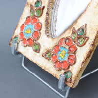 Vintage French Ceramic Wall Mirror with Flower Motif by La Roue (circa 1960s)