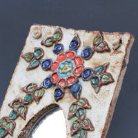 Vintage French Ceramic Wall Mirror with Flower Motif by La Roue (circa 1960s)
