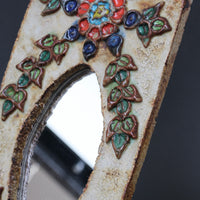 Vintage French Ceramic Wall Mirror with Flower Motif by La Roue (circa 1960s)