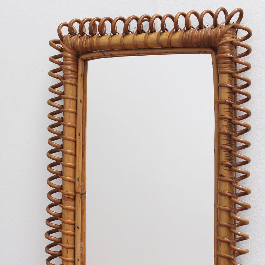 Italian Rectangular Rattan and Bamboo Mirror (circa 1960s)