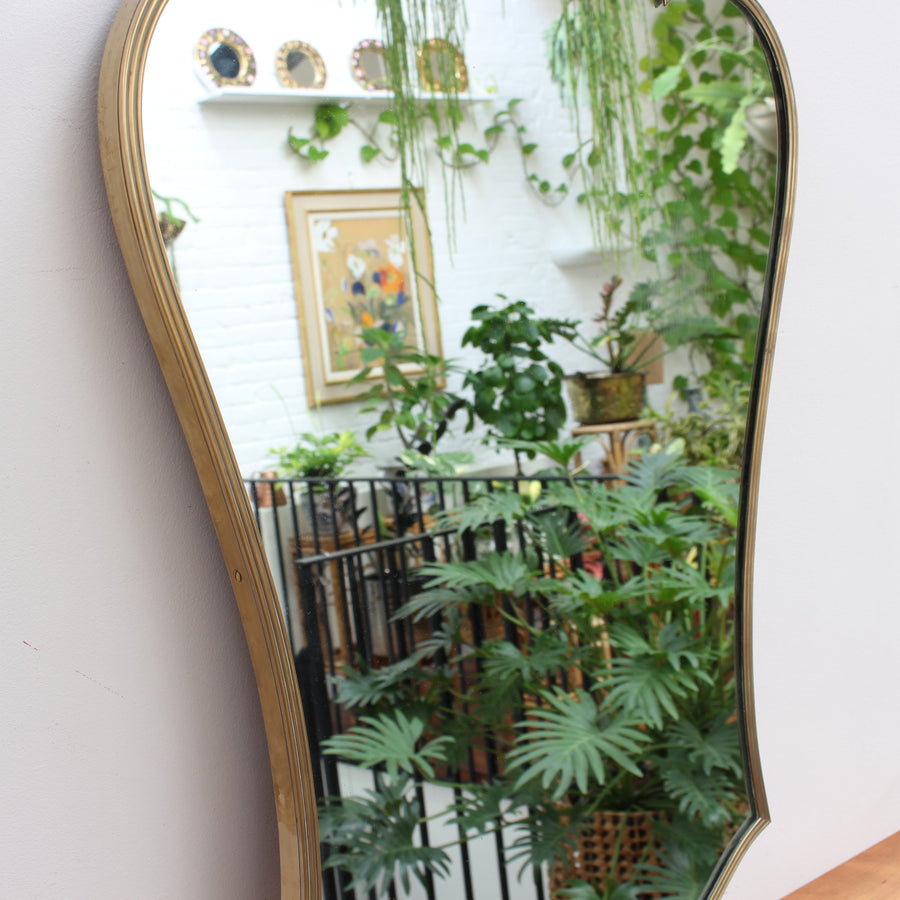 Fleur-de-Lis-Shaped Italian Wall Mirror with Brass Frame (circa 1950s)
