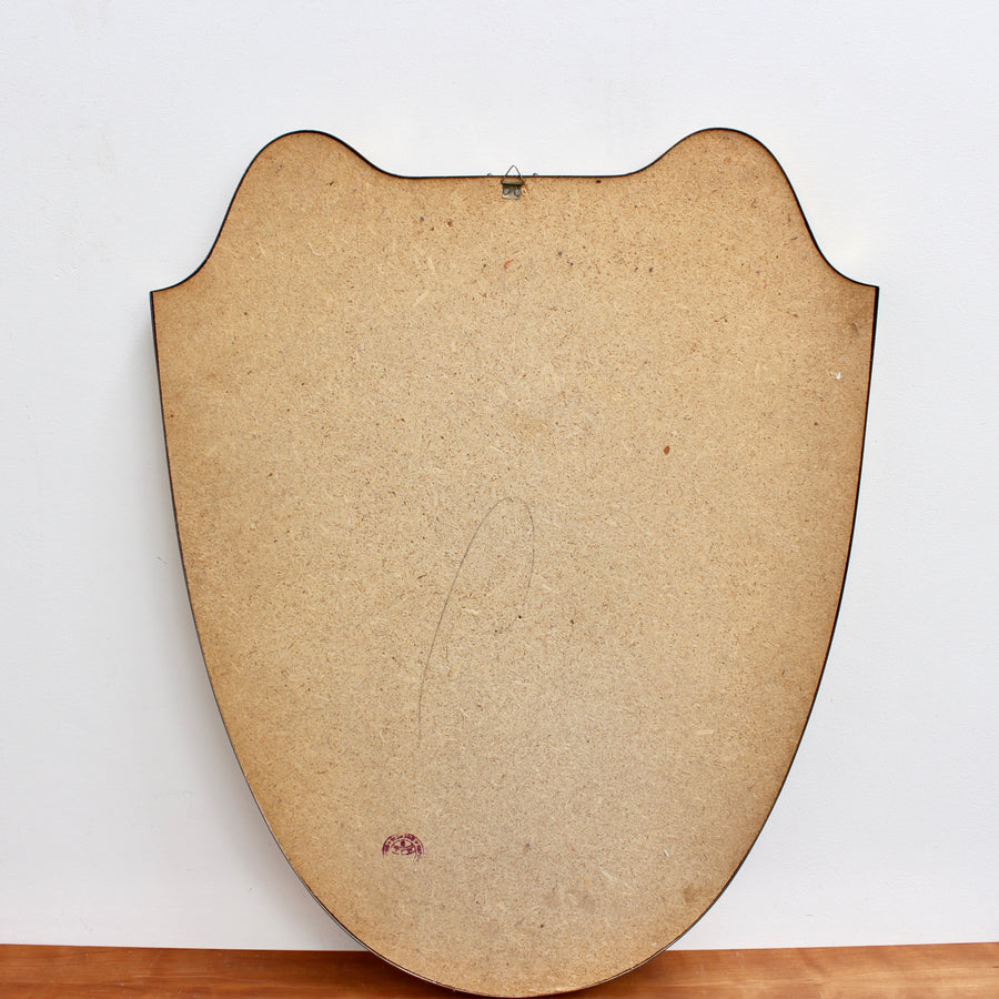 Mid-Century Eared Crest-Shaped Italian Wall Mirror with Brass Frame (circa 1950s)