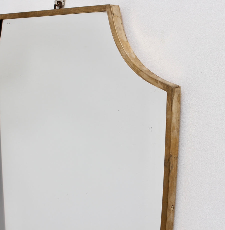 Mid-Century Crest-Shaped Italian Wall Mirror with Brass Frame (circa 1950s)