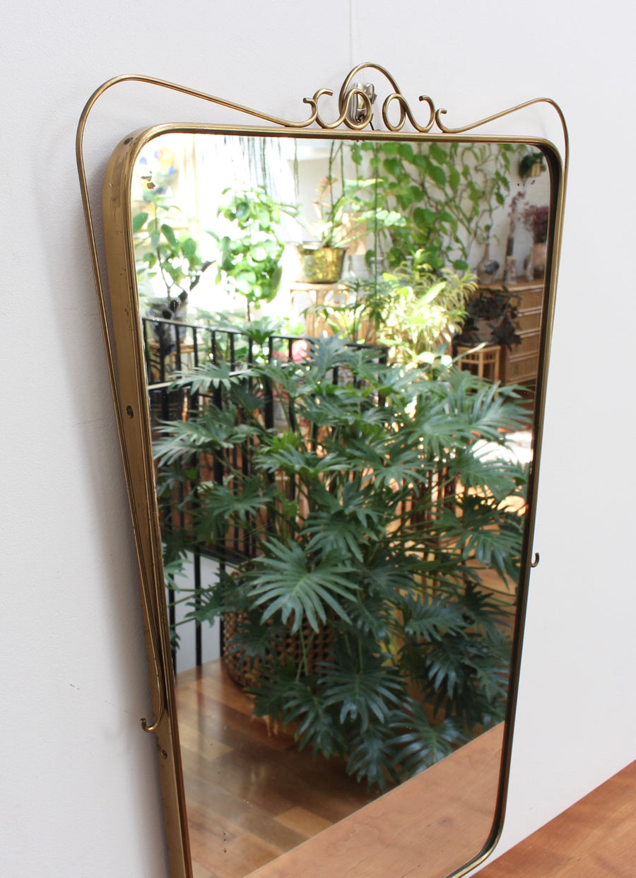 Mid-Century Italian Wall Mirror with Brass Frame and Decorative Surround (circa 1950s)