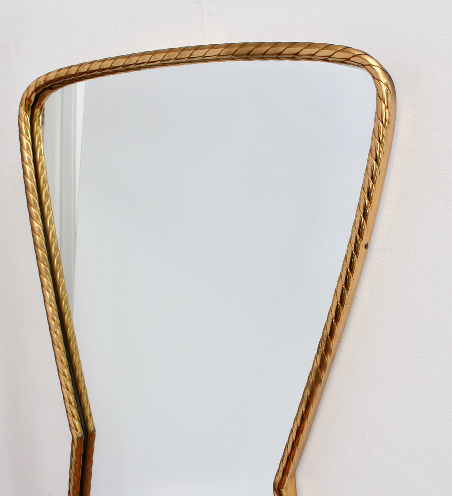 Mid-Century Italian Keyhole-Shaped Wall Mirror with Rope Pattern Brass Frame (circa 1950s)