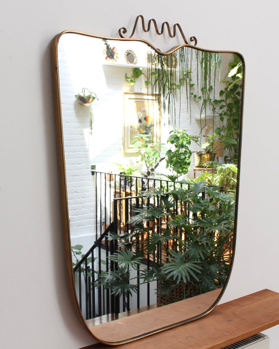 Mid-Century Italian Wall Mirror with Brass Frame and Crown Flourish (circa 1950s) - Large