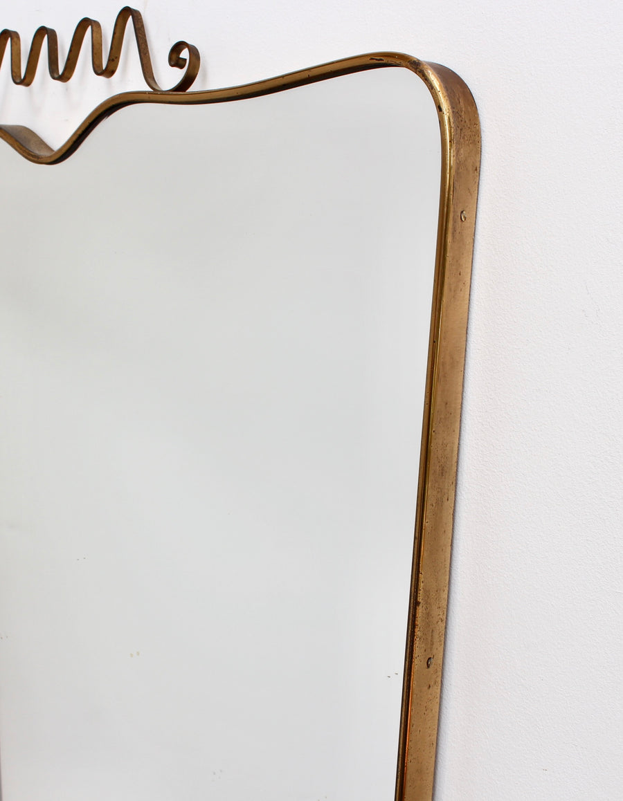 Mid-Century Italian Wall Mirror with Brass Frame and Crown Flourish (circa 1950s) - Large