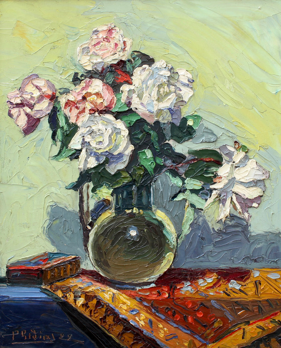 'Bouquet of Roses on a Table' by M. Phidias (1922)