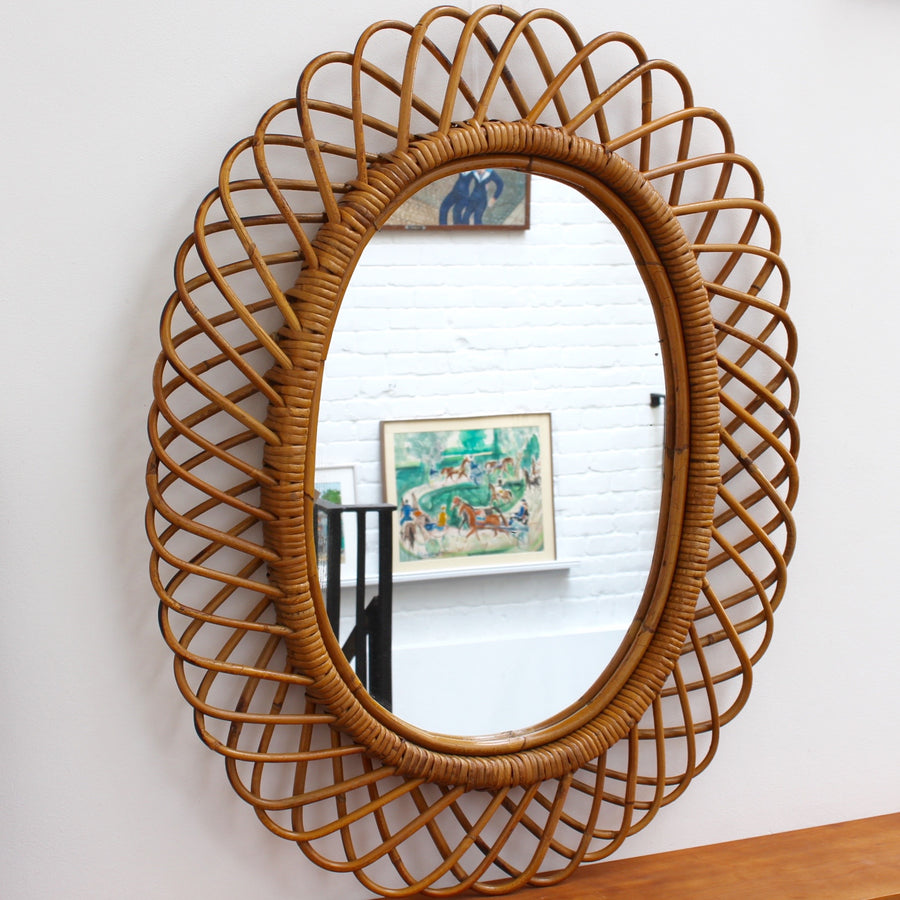 Italian Rattan Wall Mirror (circa 1960s)