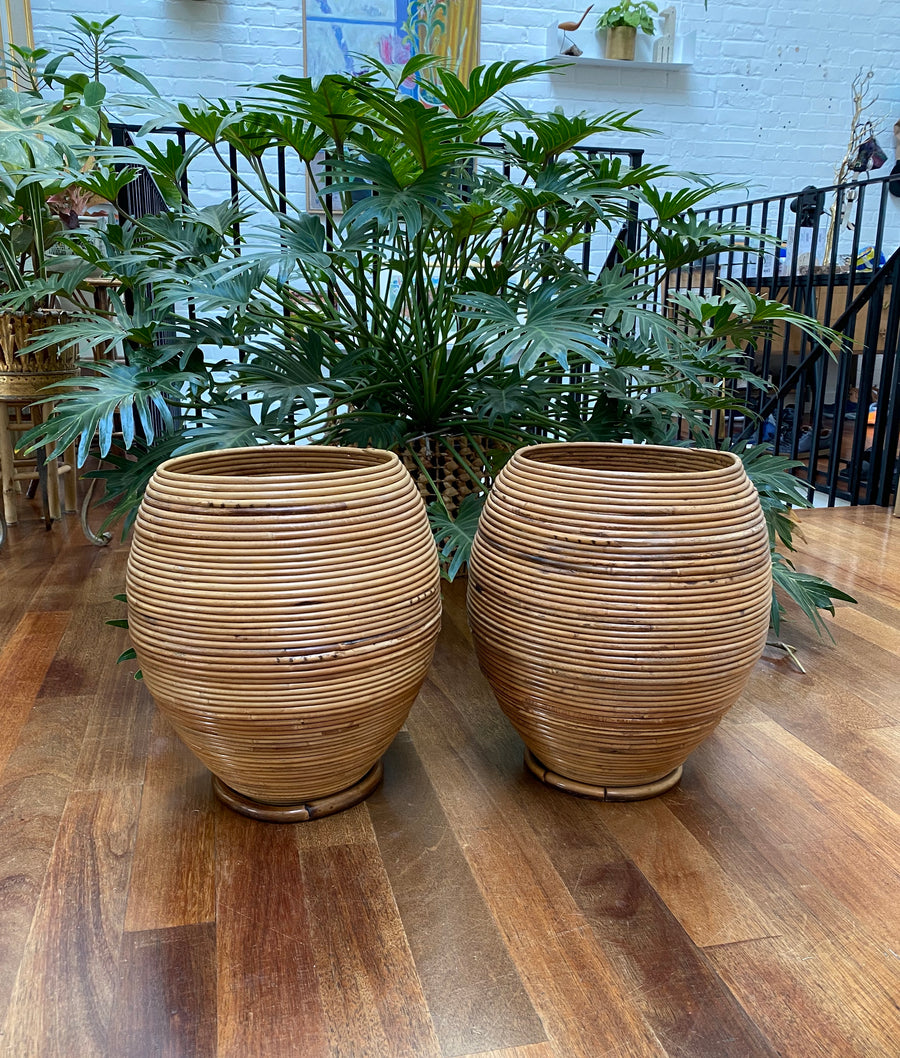 Pair of Rattan Cachepots Attributed to Vivai del Sud (c. 1960s/70s)