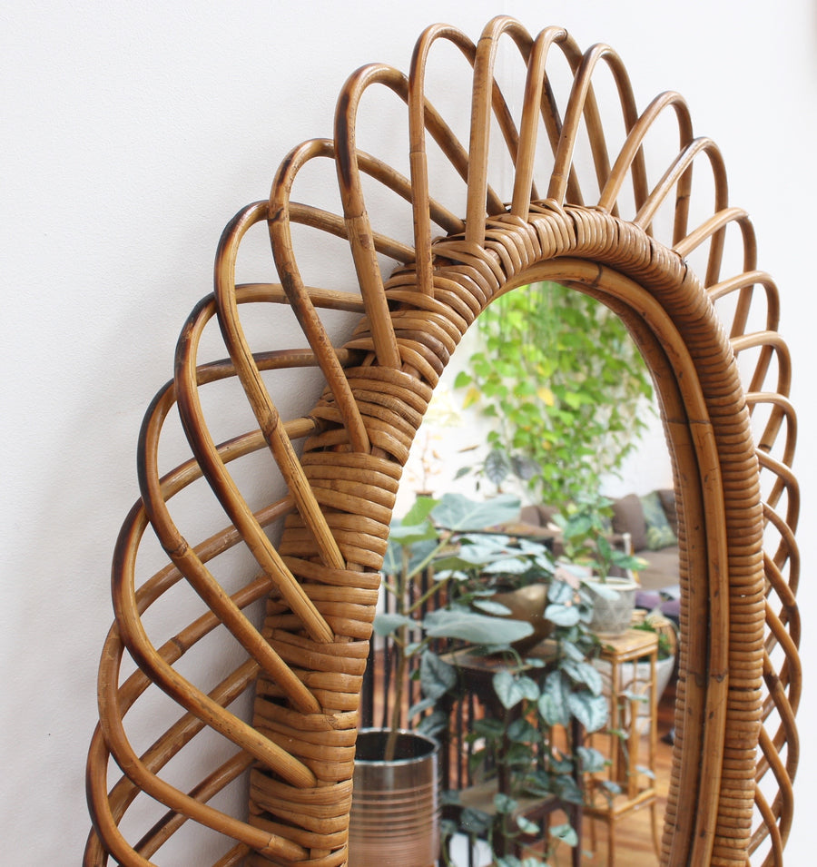 Italian Rattan Wall Mirror (circa 1960s)