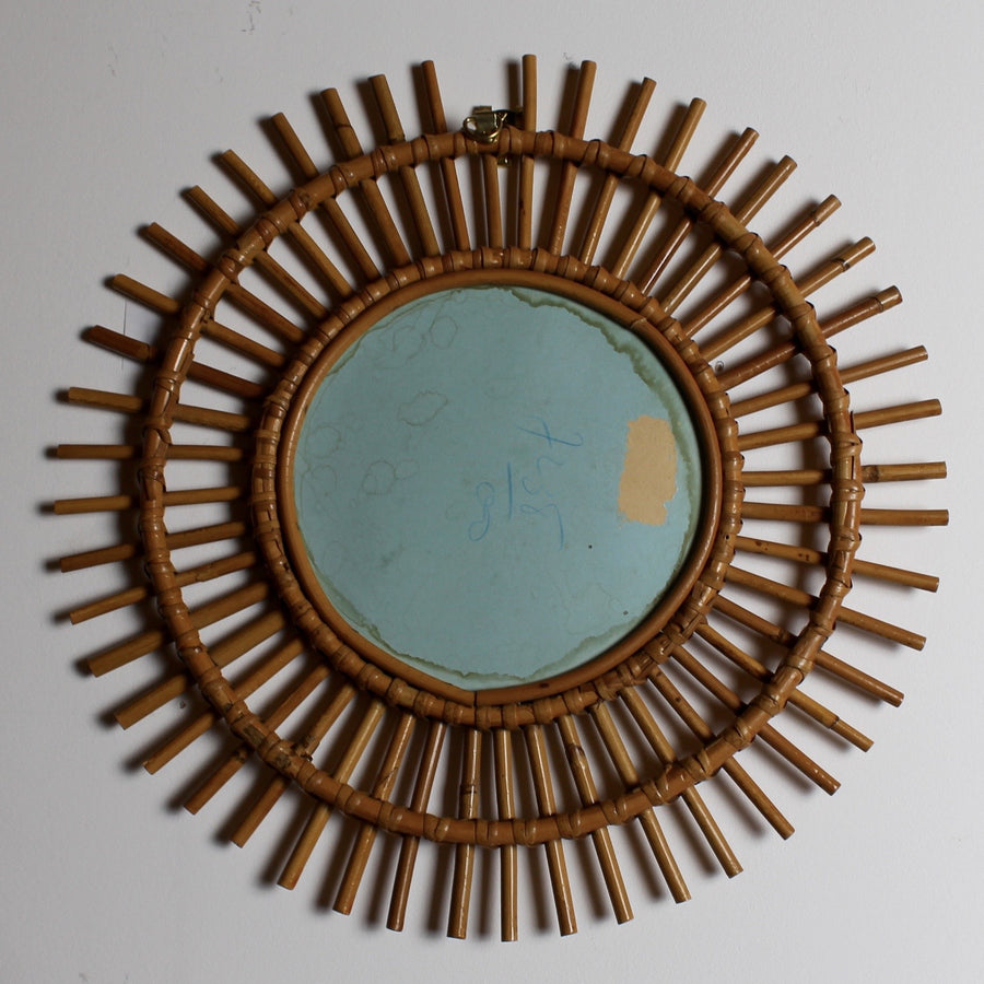 Mid-Century French Rattan Sun Mirror (c. 1960s)