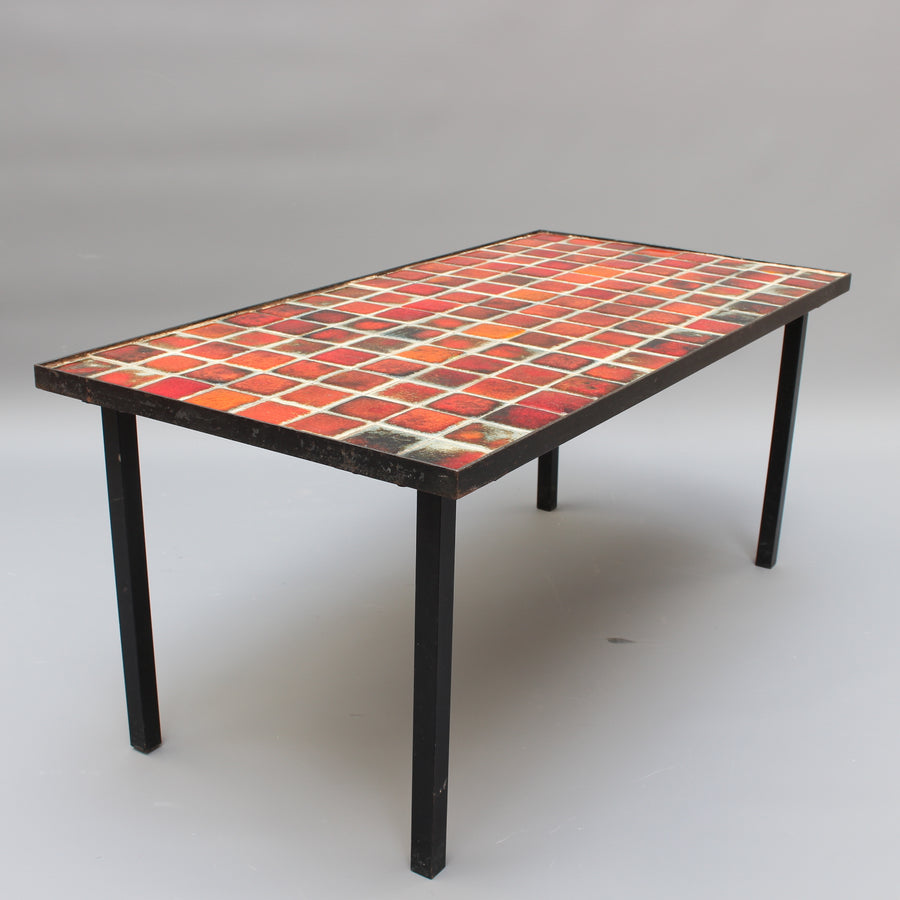 Ceramic Low Table with Red-Hued Tiles by Mado Jolain (circa 1950s)