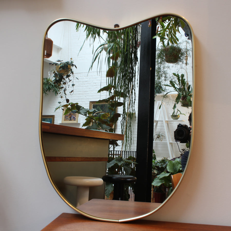 Mid-Century Italian Wall Mirror with Brass Frame (c. 1950s)