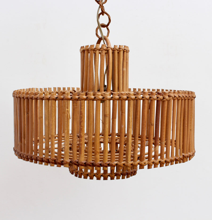 Mid-Century French Rattan Pendant Lamp with Chain (circa 1960s)