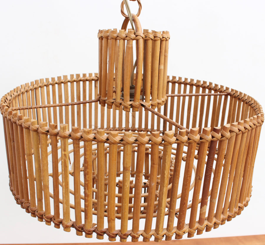 Mid-Century French Rattan Pendant Lamp with Chain (circa 1960s)
