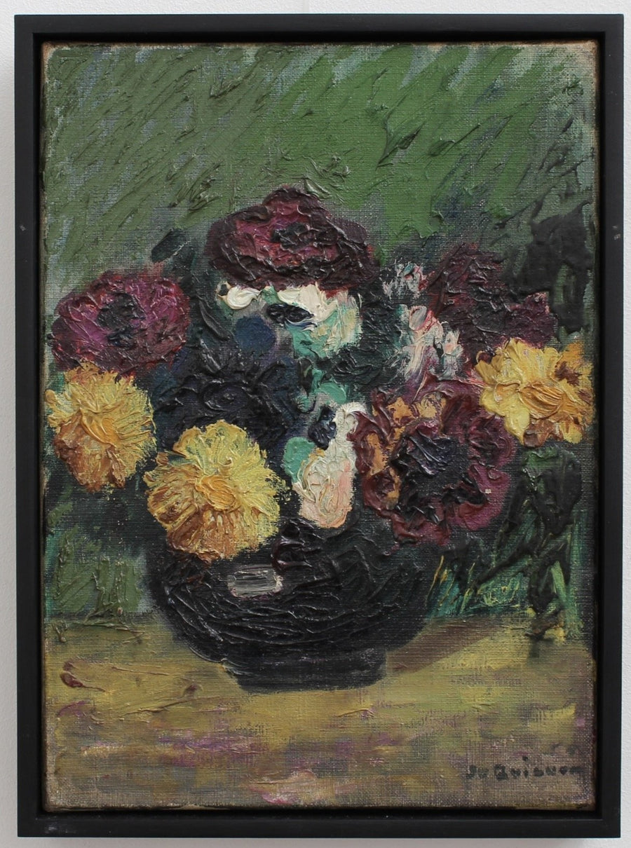'Bouquet of Flowers in a Black Vase' French School Signed Quignon (circa 1950s)