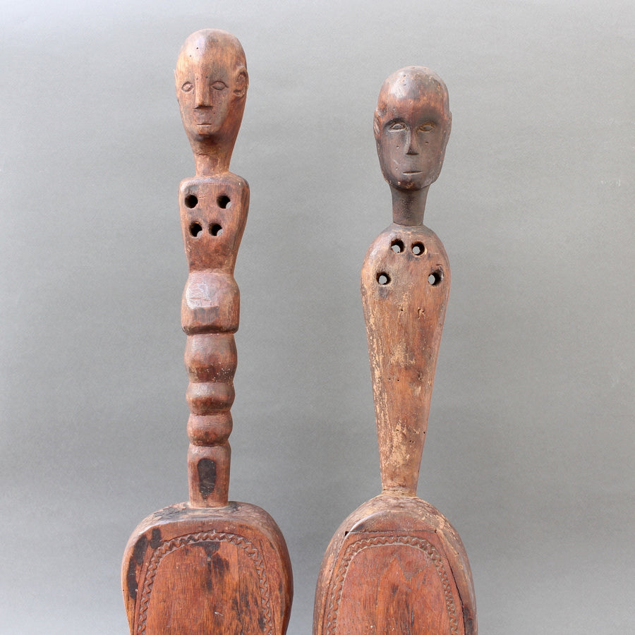 Pair of Hardwood Sumbanese Lutes with Anthropomorphic Figures (circa Early 20th Century)