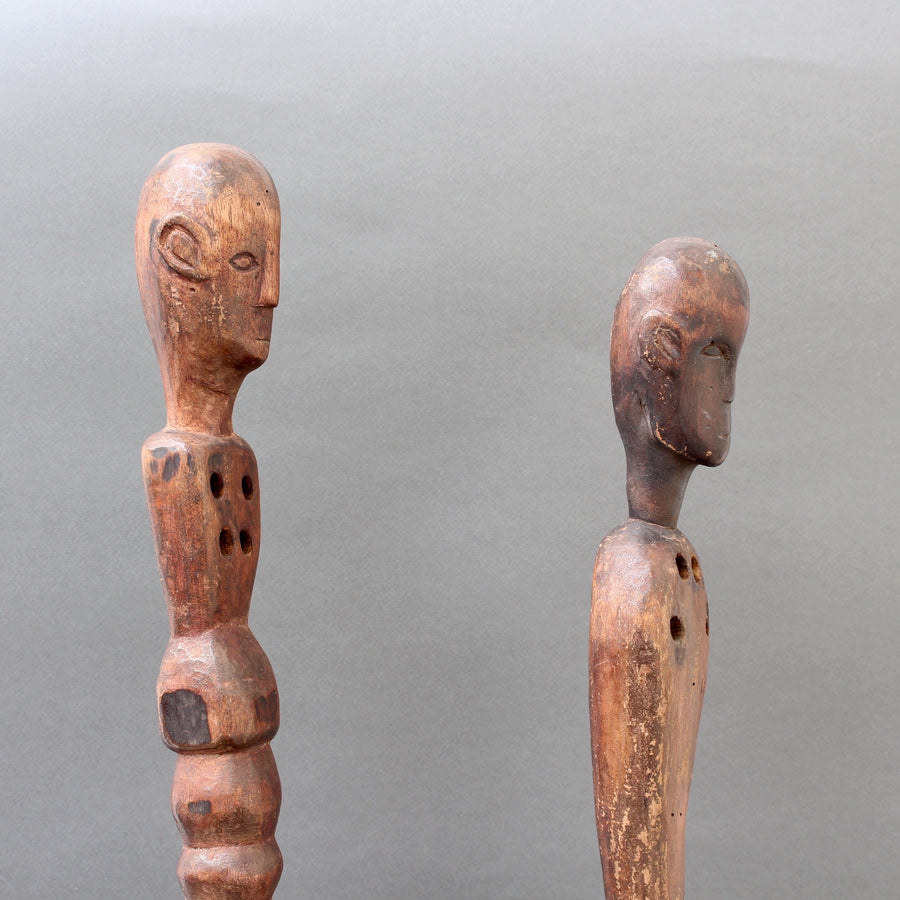 Pair of Hardwood Sumbanese Lutes with Anthropomorphic Figures (circa Early 20th Century)