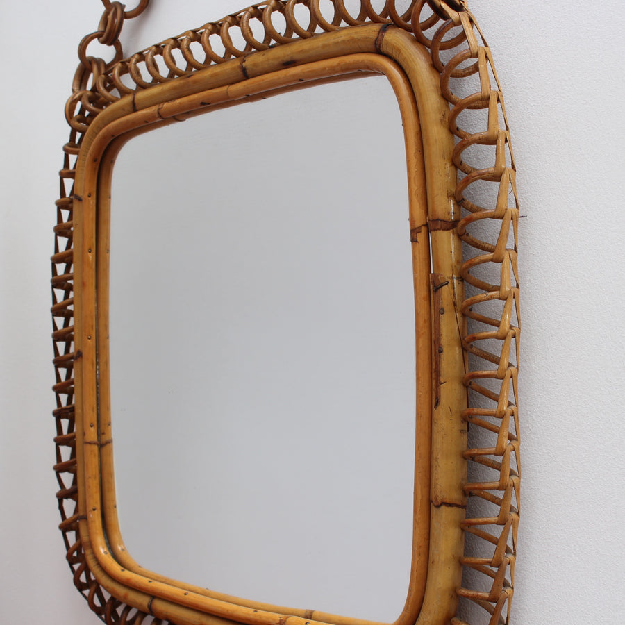 Italian Rattan and Bamboo Vintage Mirror (c. 1960s)