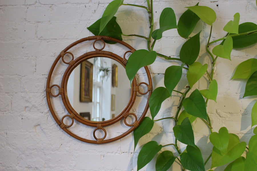 Mid-Century French Rattan and Bamboo Mirror (c. 1960s)