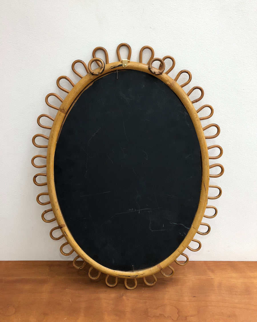 Mid-Century Italian Rattan Oval Wall Mirror (c. 1960s)