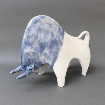 Decorative Ceramic Bull with Blue Glaze by Bruno Gambone (circa 1980s)